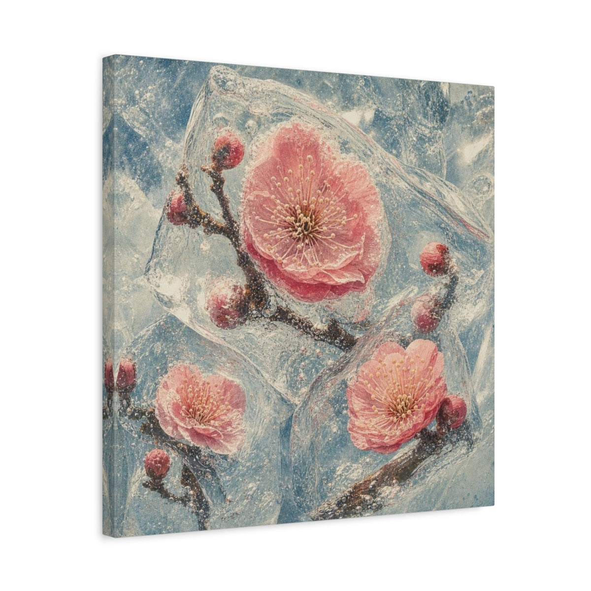 Side Mockup 5. Frozen Plum Blossoms shown as canvas print