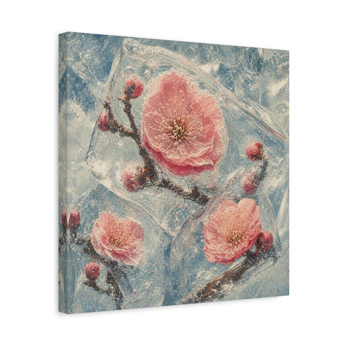 Side Mockup 6. Frozen Plum Blossoms shown as canvas print