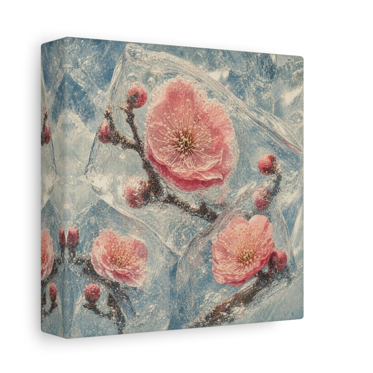 Side Mockup 2. Frozen Plum Blossoms shown as canvas print