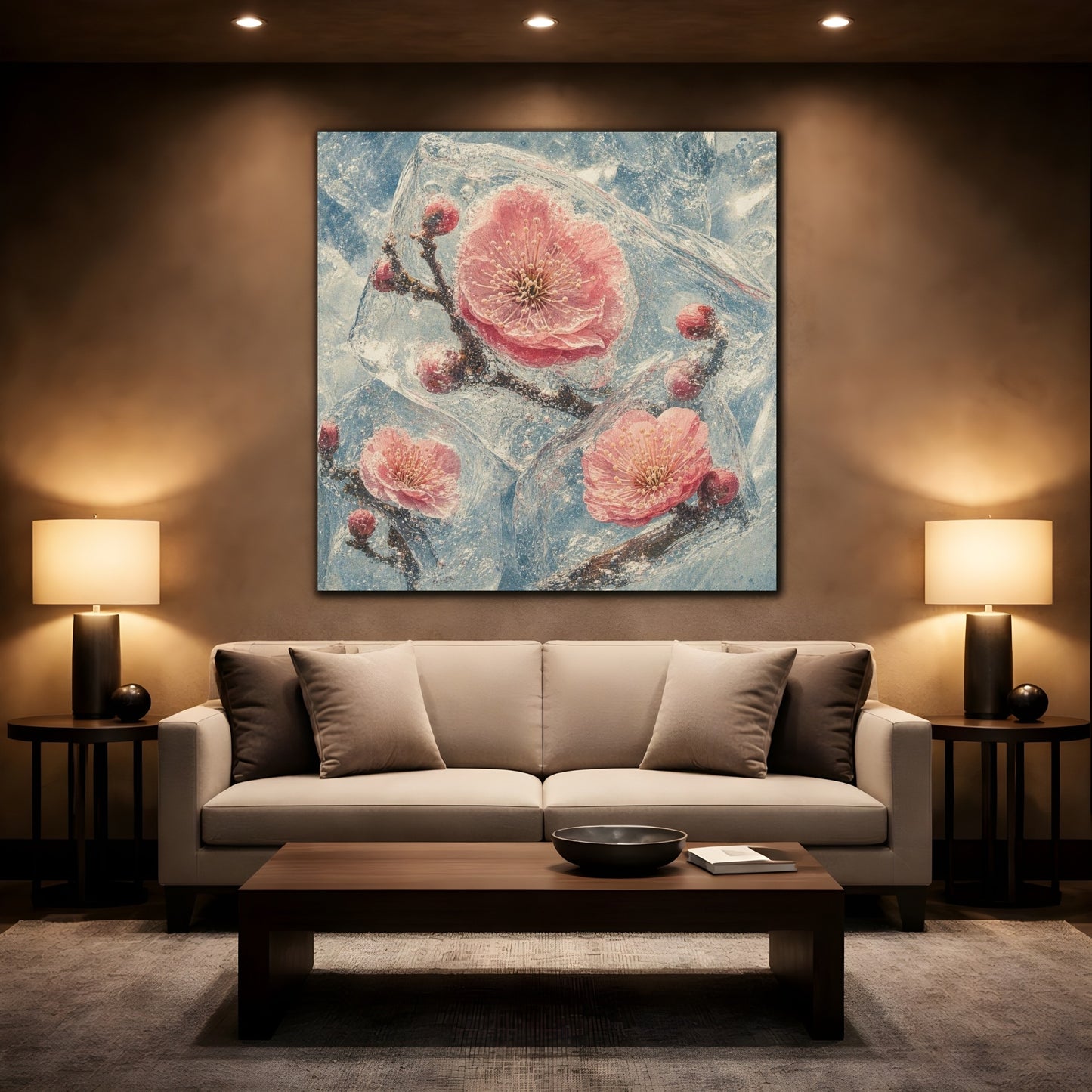 Mockup 2. Frozen Plum Blossoms shown as canvas print