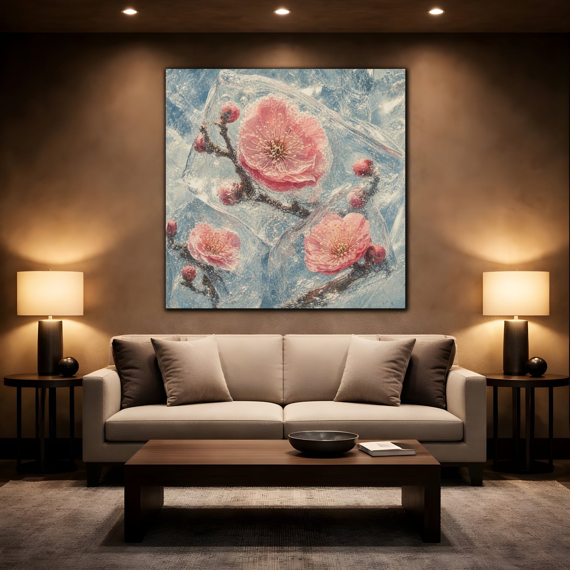 Mockup 2. Frozen Plum Blossoms shown as canvas print