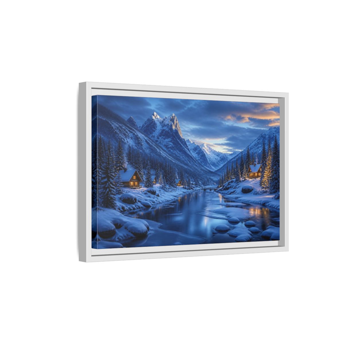 Side Mockup 4. Frozen Valley Landscape shown as framed canvas print
