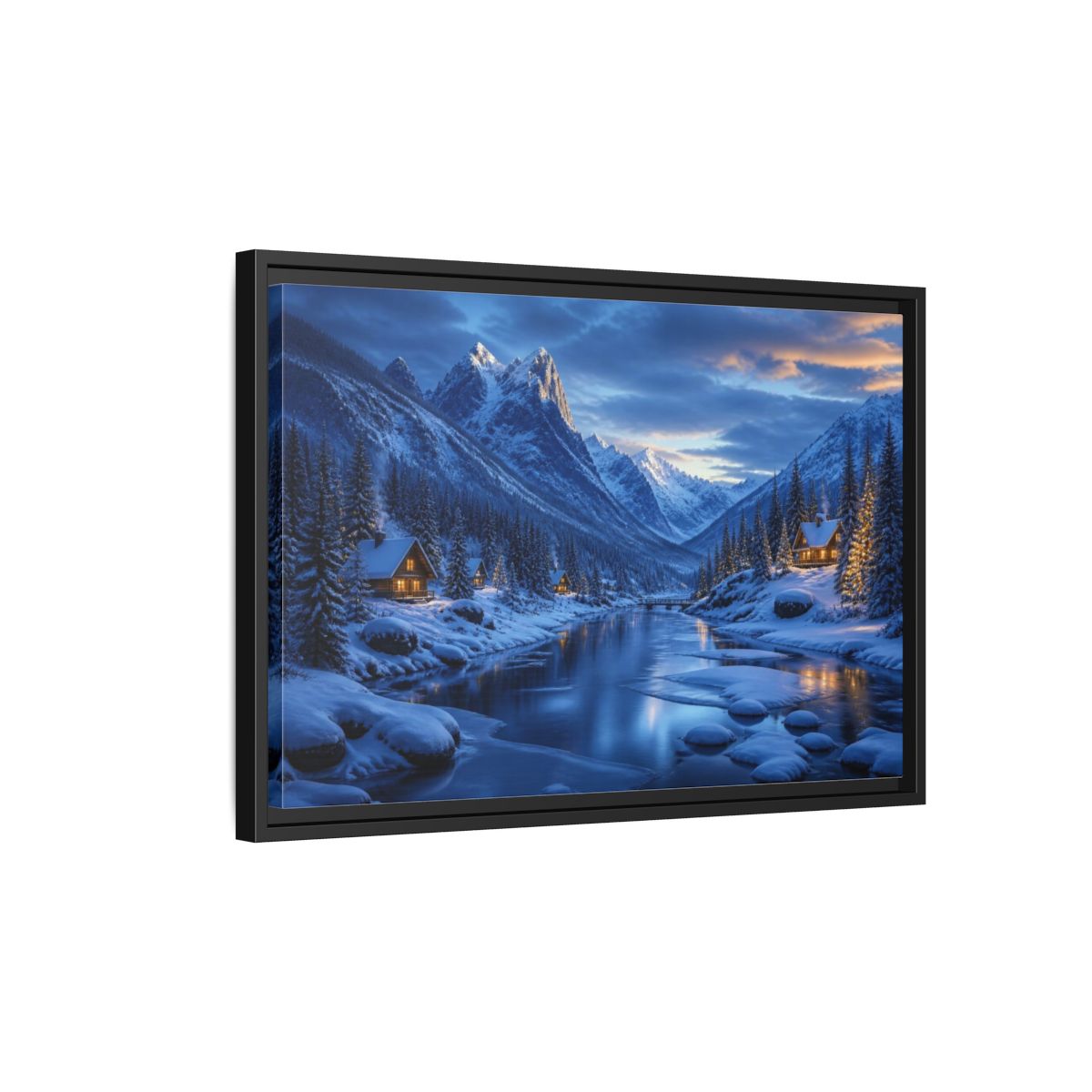 Side Mockup 3. Frozen Valley Landscape shown as framed canvas print