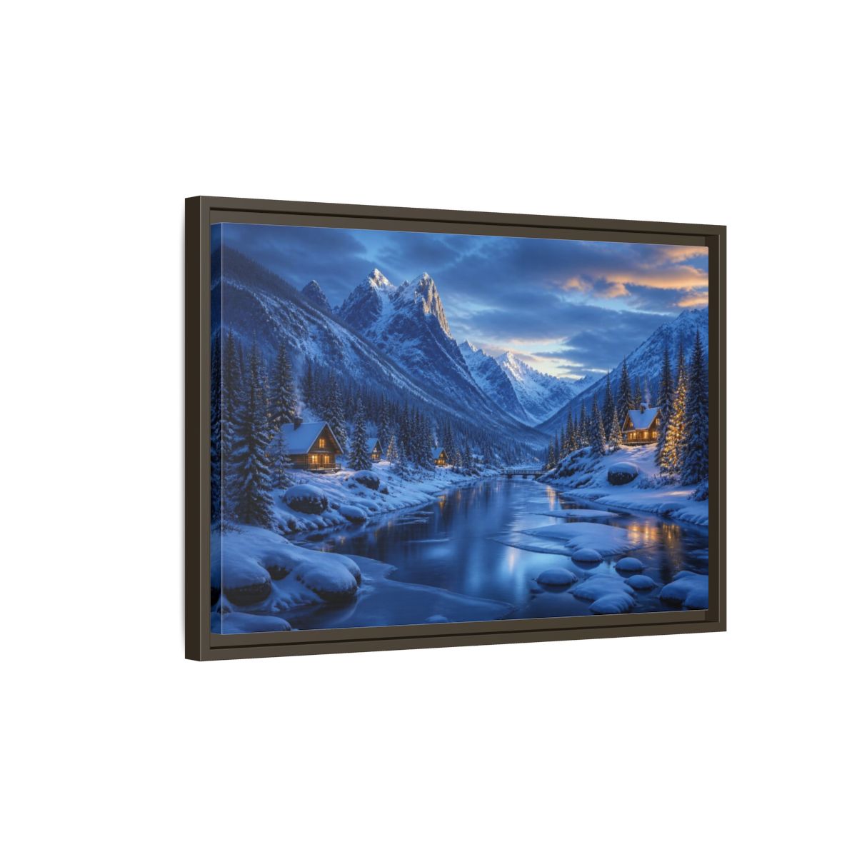 Side Mockup 2. Frozen Valley Landscape shown as framed canvas print