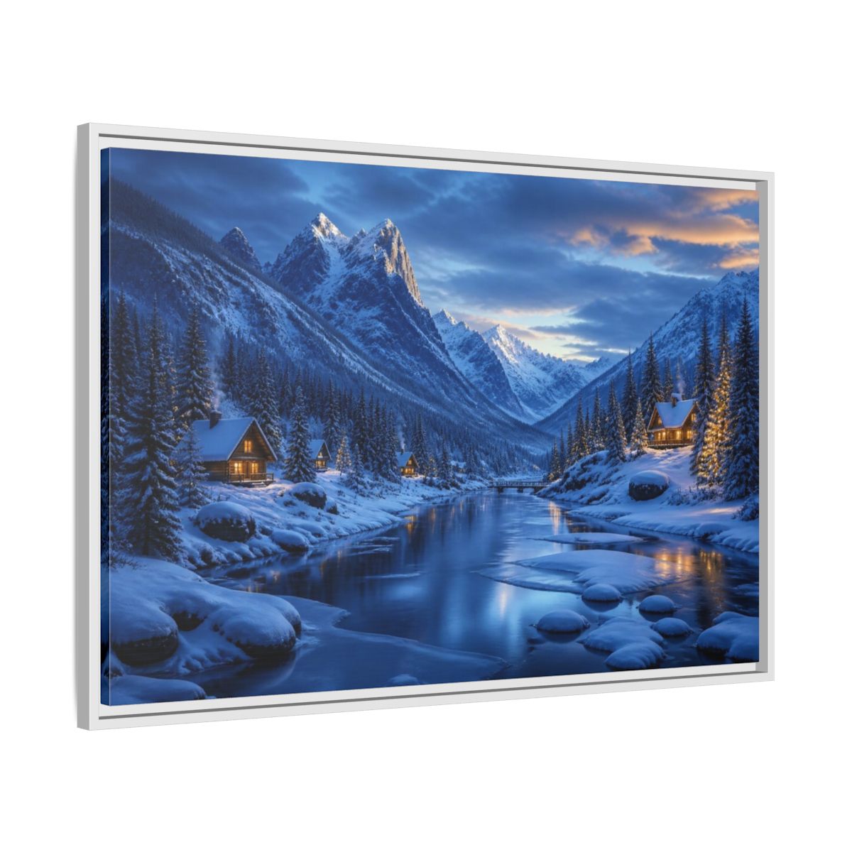 Side Mockup 9. Frozen Valley Landscape shown as framed canvas print