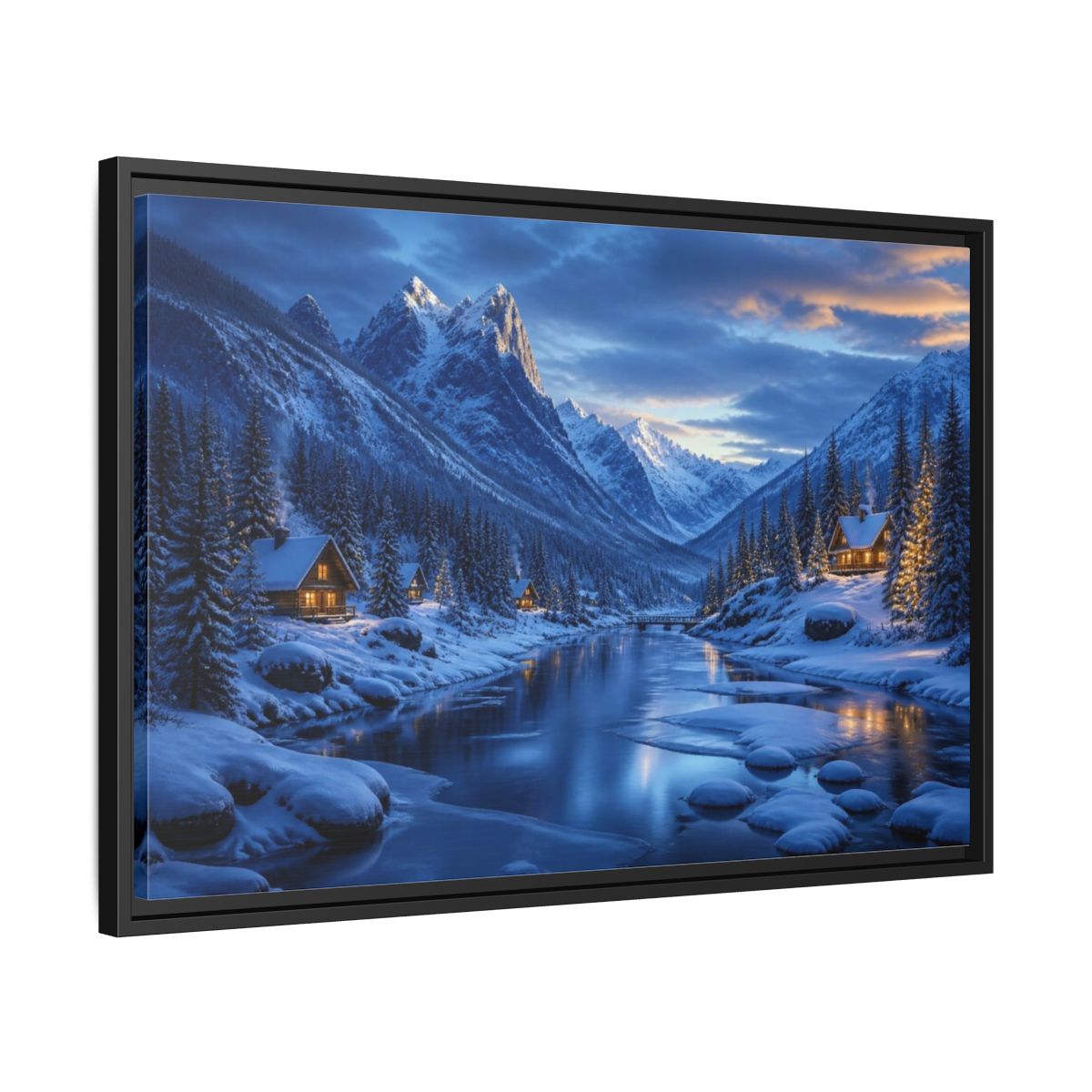 Side Mockup 14. Frozen Valley Landscape shown as framed canvas print