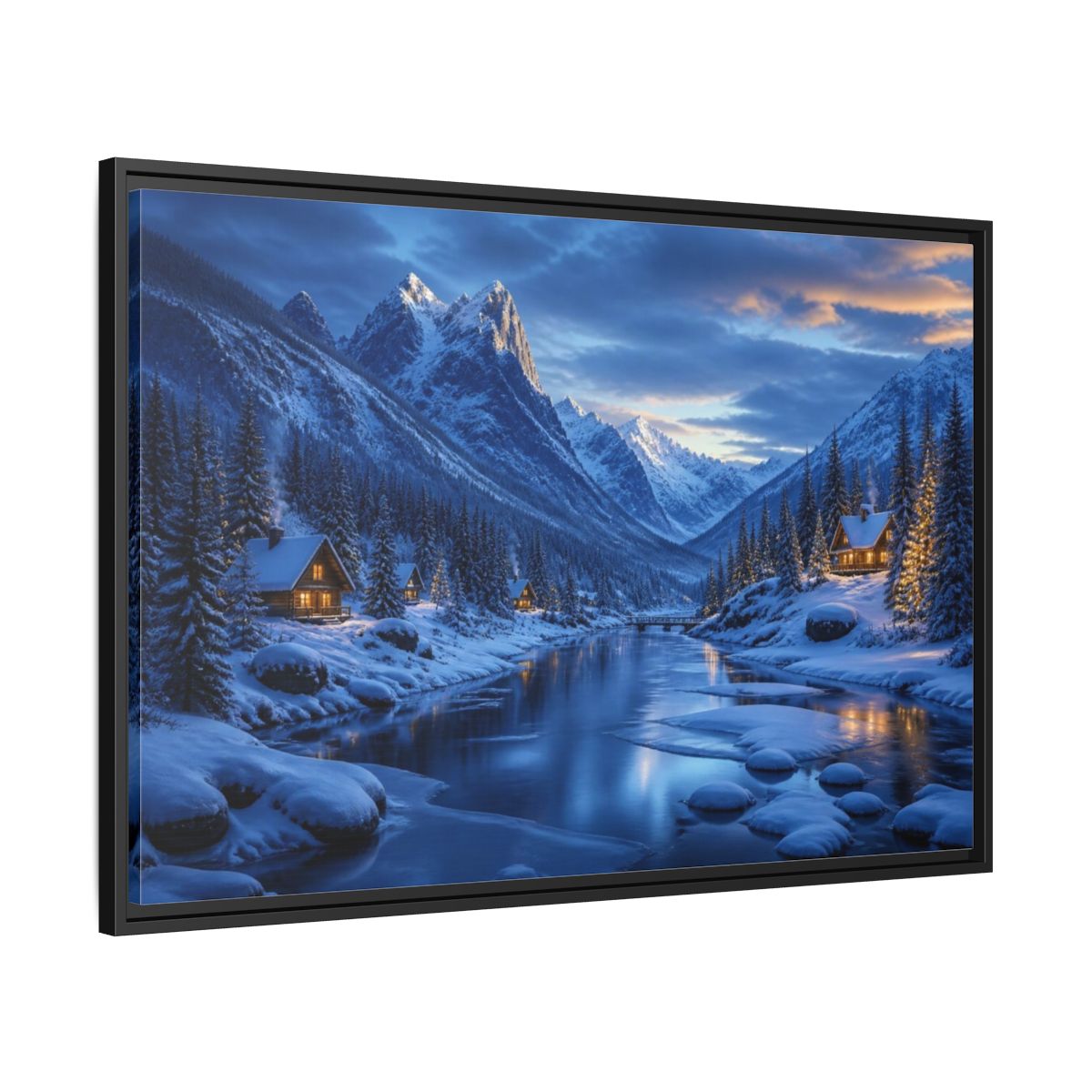 Side Mockup 13. Frozen Valley Landscape shown as framed canvas print