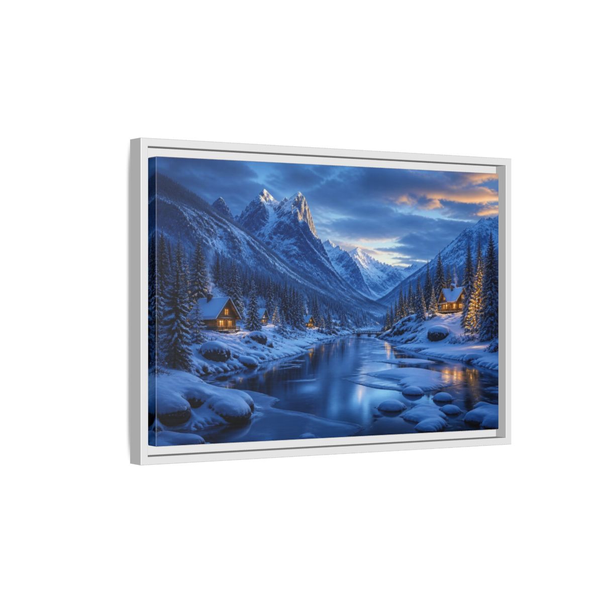 Side Mockup 1. Frozen Valley Landscape shown as framed canvas print