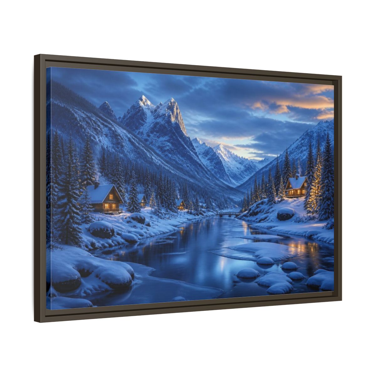 Side Mockup 11. Frozen Valley Landscape shown as framed canvas print
