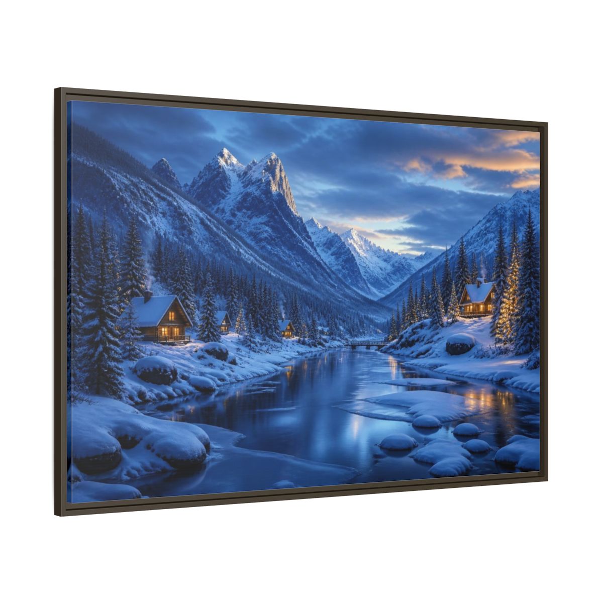 Side Mockup 8. Frozen Valley Landscape shown as framed canvas print