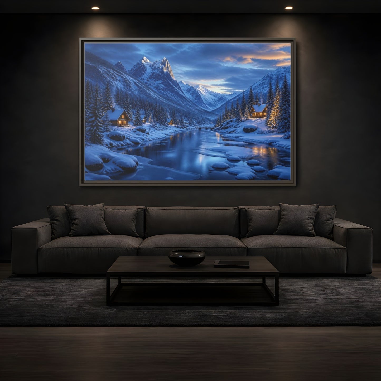Mockup 3. Frozen Valley Landscape shown as framed canvas print
