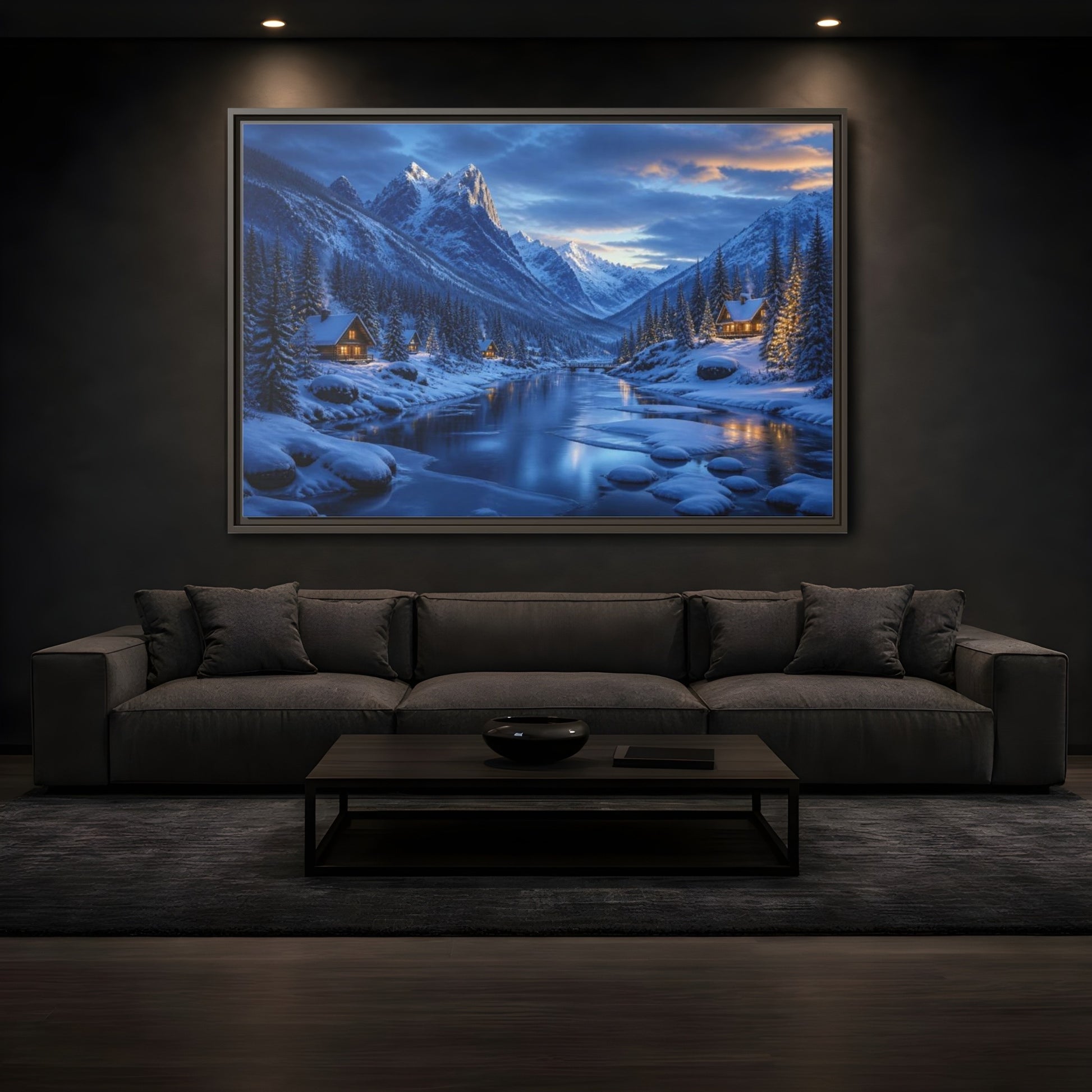 Mockup 3. Frozen Valley Landscape shown as framed canvas print