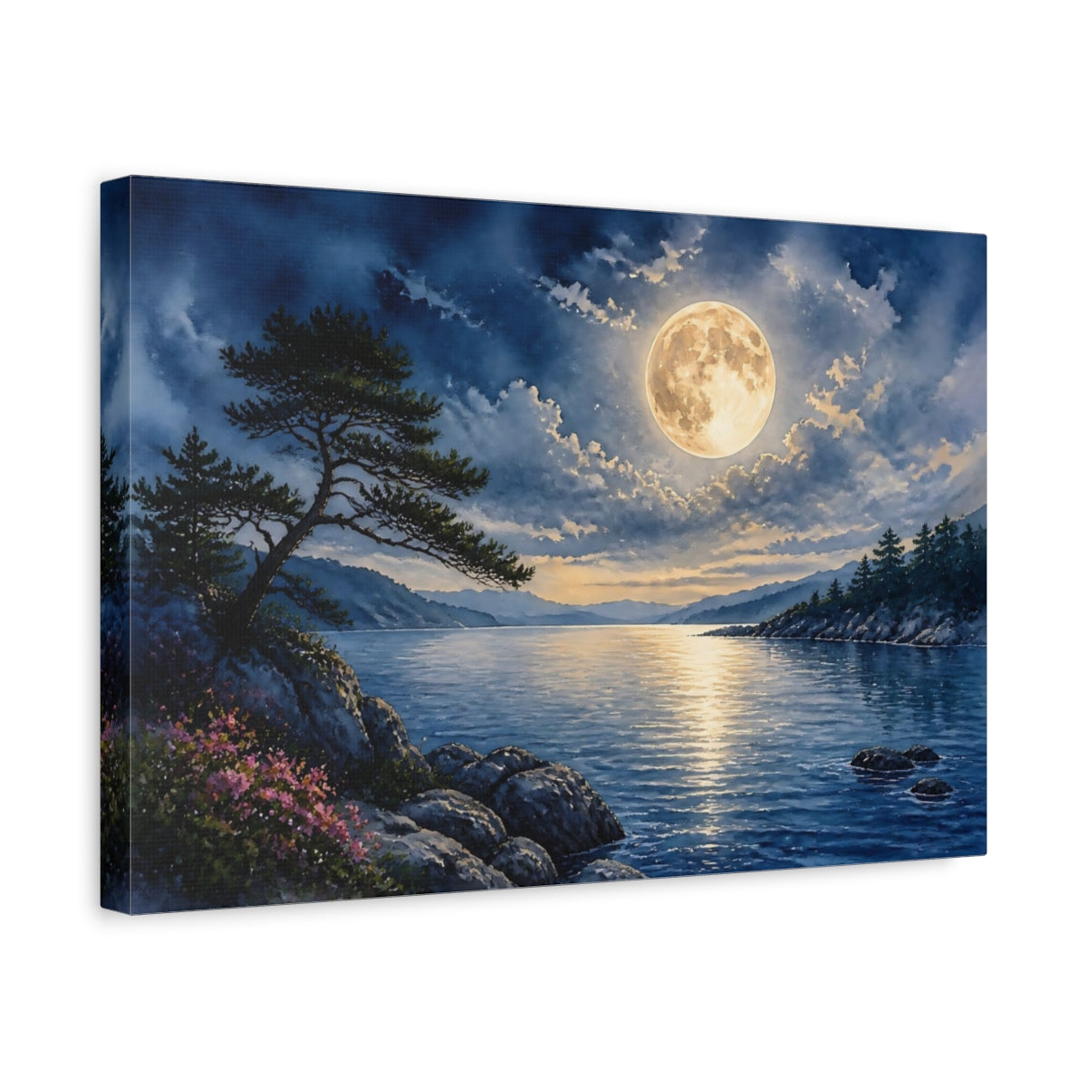 Side Mockup 4. Full Moon Landscape shown as canvas print
