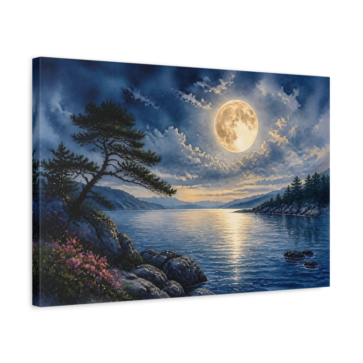 Side Mockup 3. Full Moon Landscape shown as canvas print