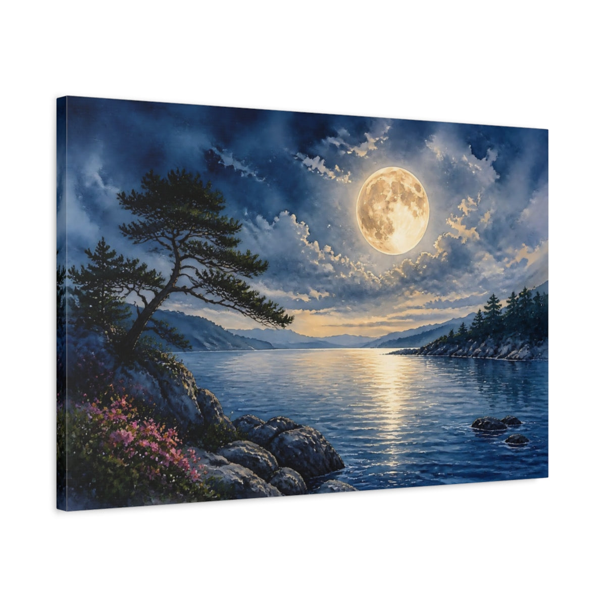 Side Mockup 2. Full Moon Landscape shown as canvas print