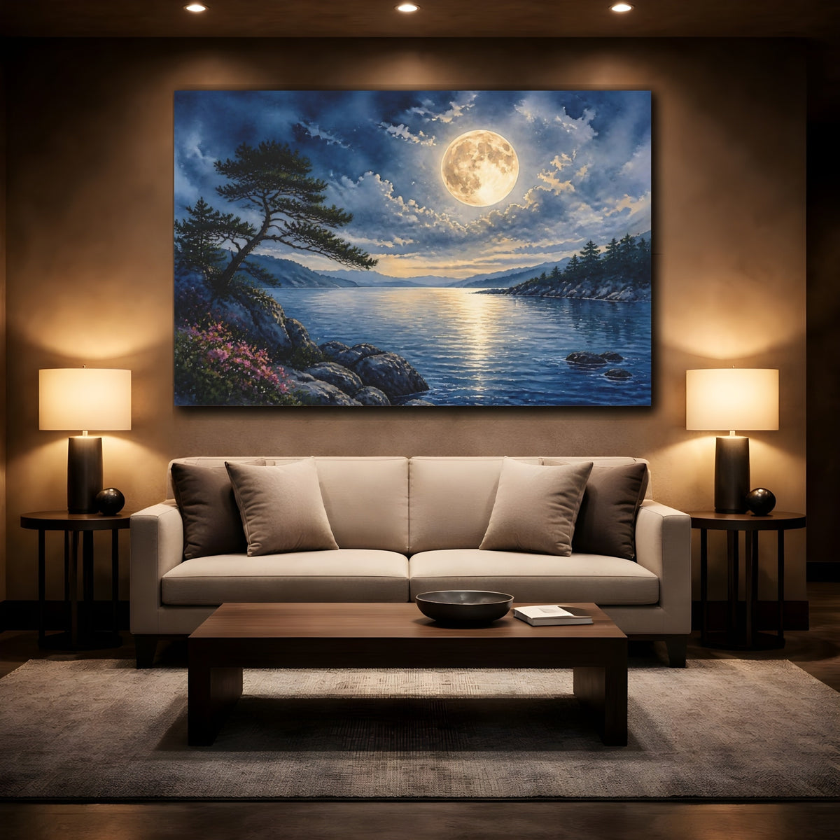 Mockup 2. Full Moon Landscape shown as canvas print