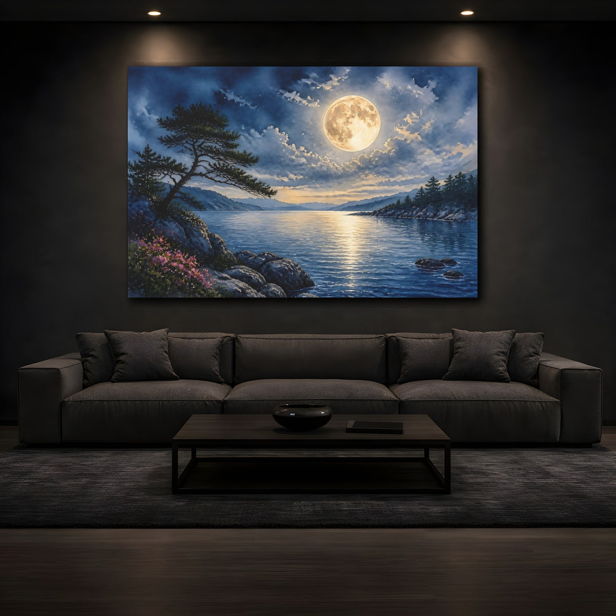 Mockup 3. Full Moon Landscape shown as canvas print