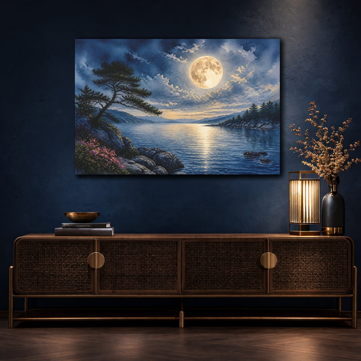Mockup 4. Full Moon Landscape shown as canvas print