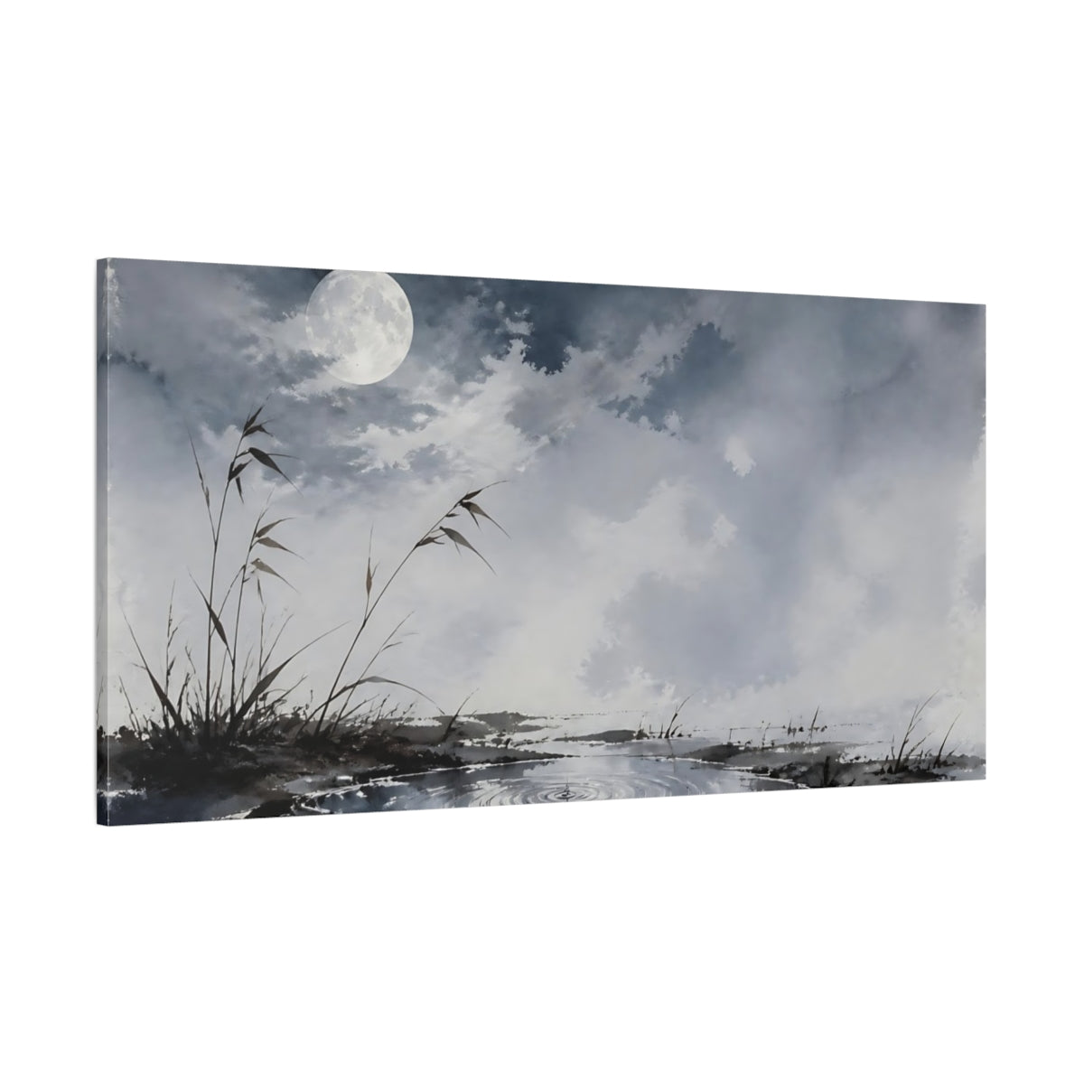 Side Mockup 2. Full Moon Over Pond shown as canvas print