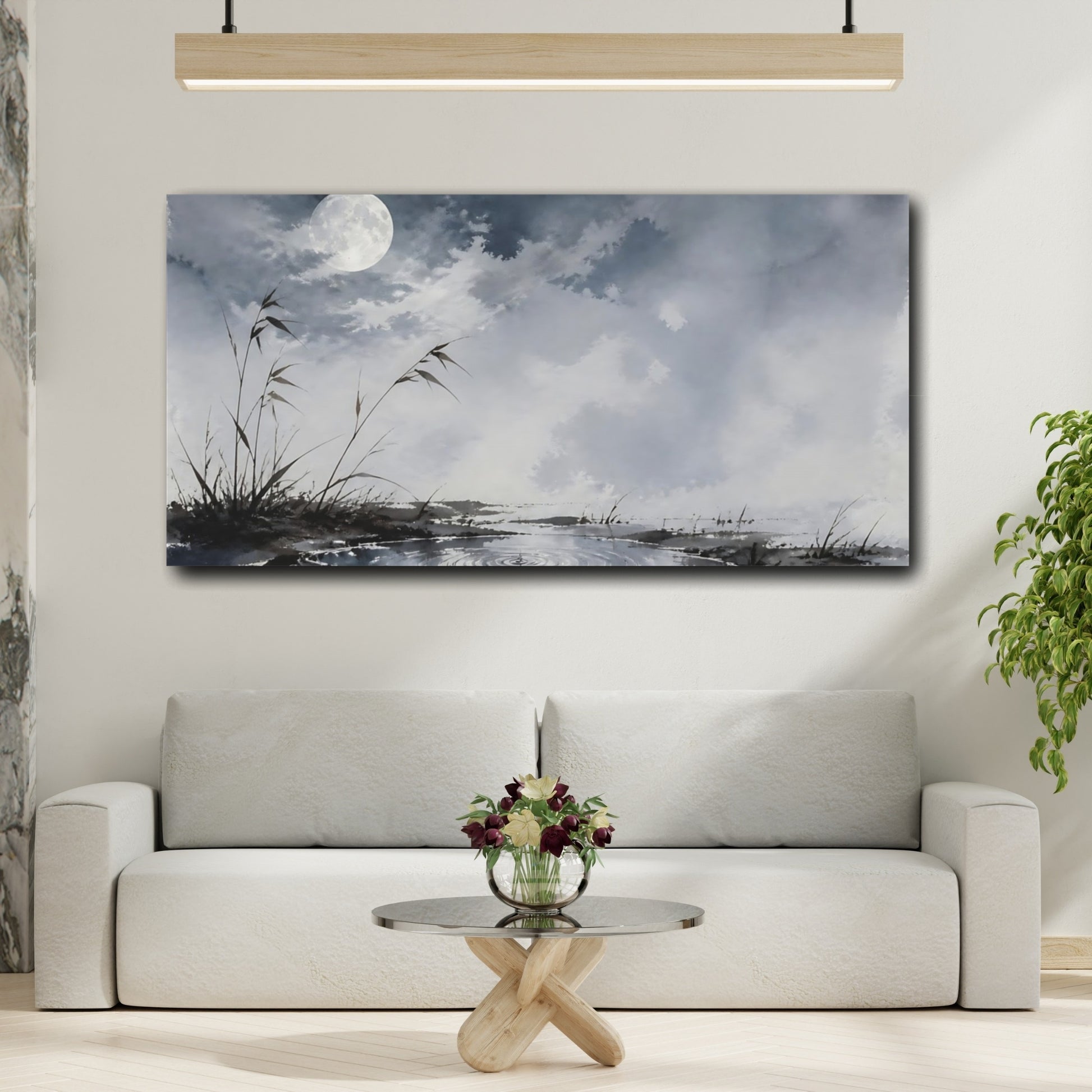 Mockup 2. Full Moon Over Pond shown as canvas print