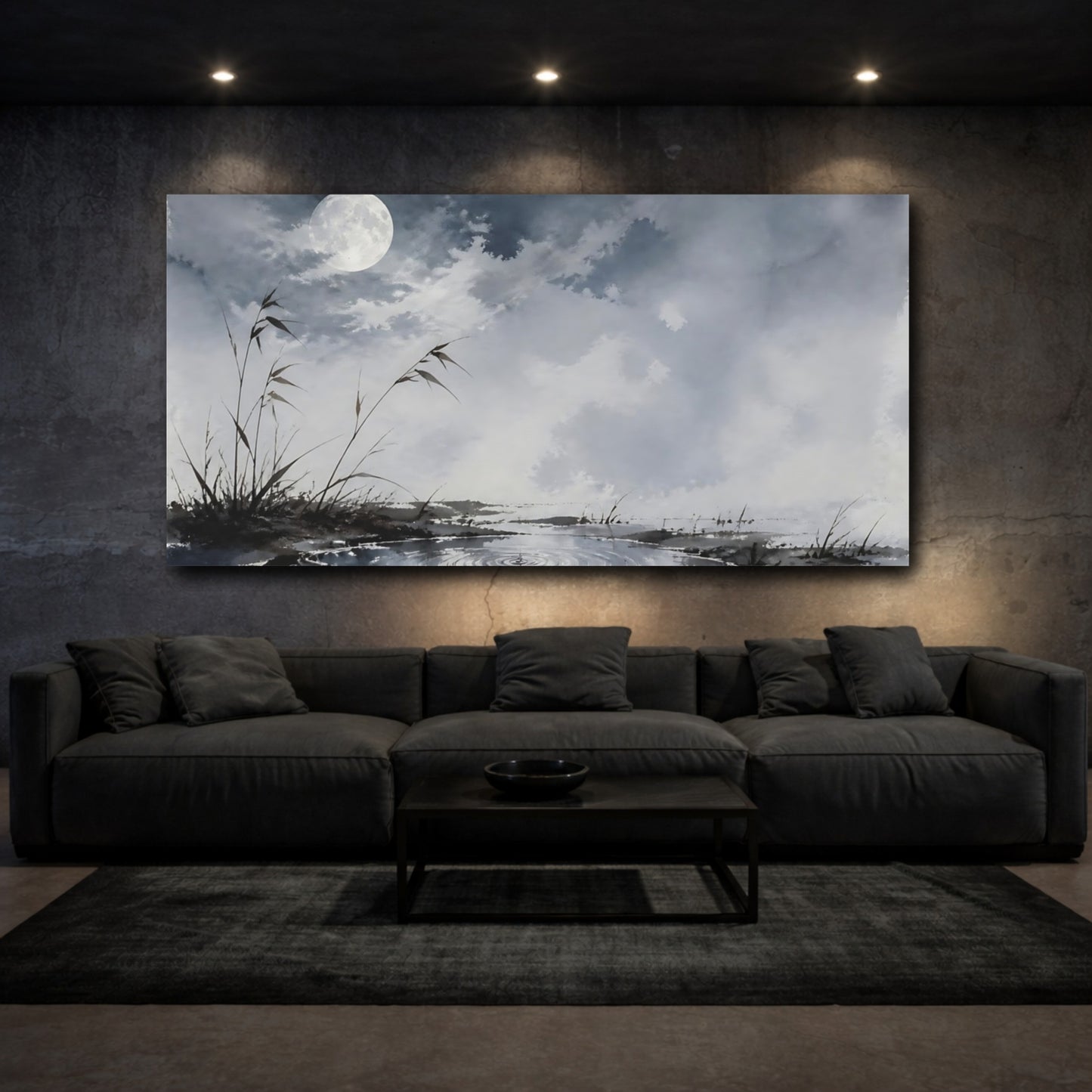 Mockup 3. Full Moon Over Pond shown as canvas print
