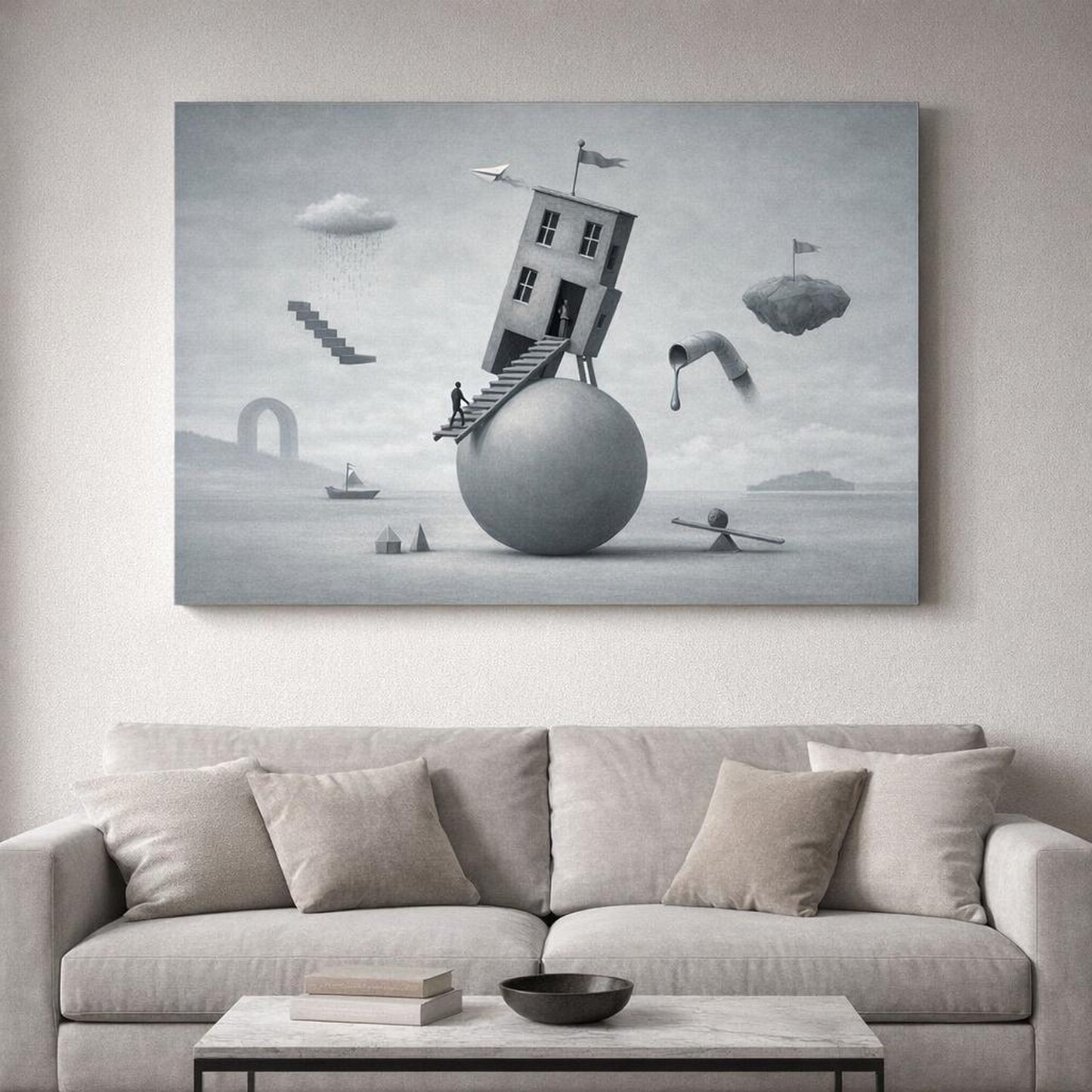 Funny Abstract Grey shown as canvas wall art in a luxury executive office