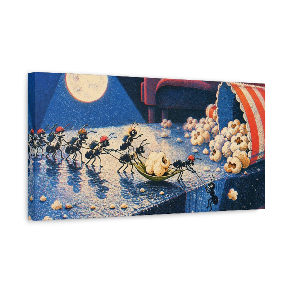 Side Mockup 3. Funny Ant Rescue shown as canvas print