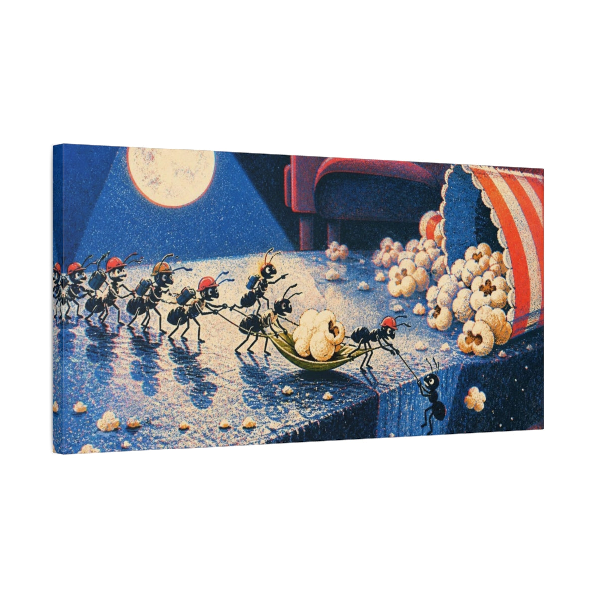 Side Mockup 1. Funny Ant Rescue shown as canvas print