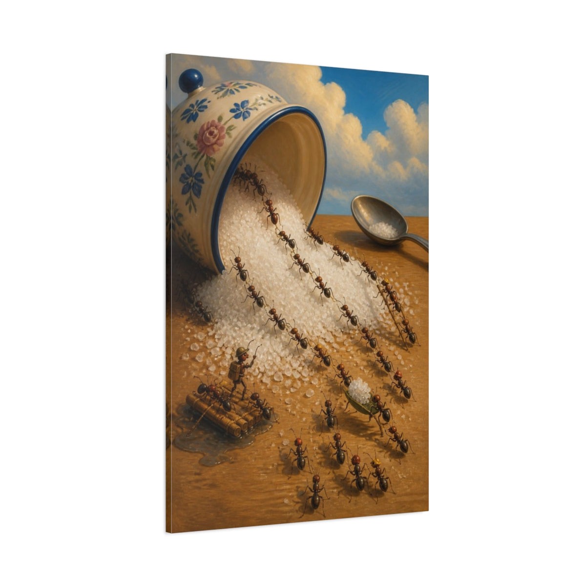 Side Mockup 1. Funny Ant Rescue shown as canvas print