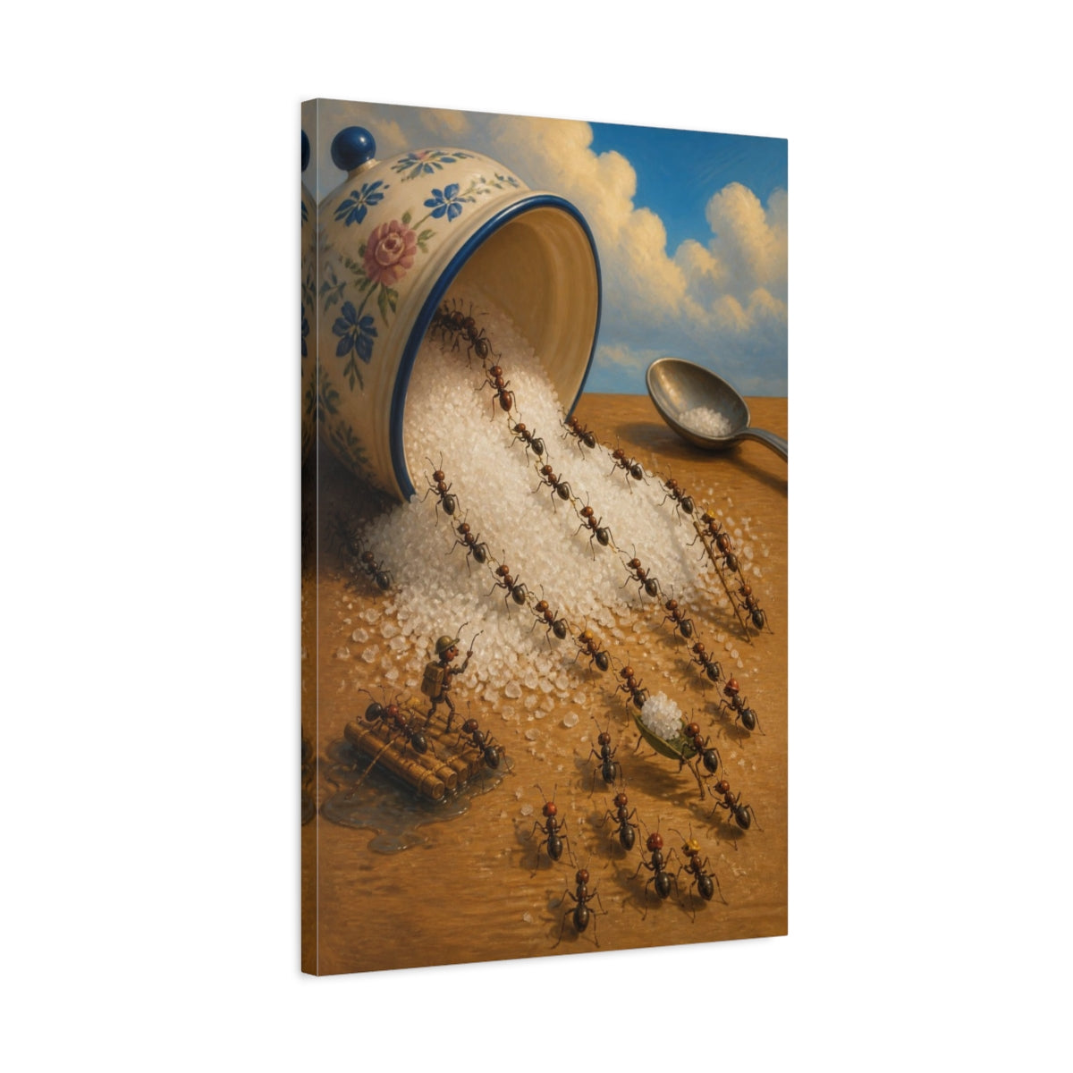 Side Mockup 2. Funny Ant Rescue shown as canvas print