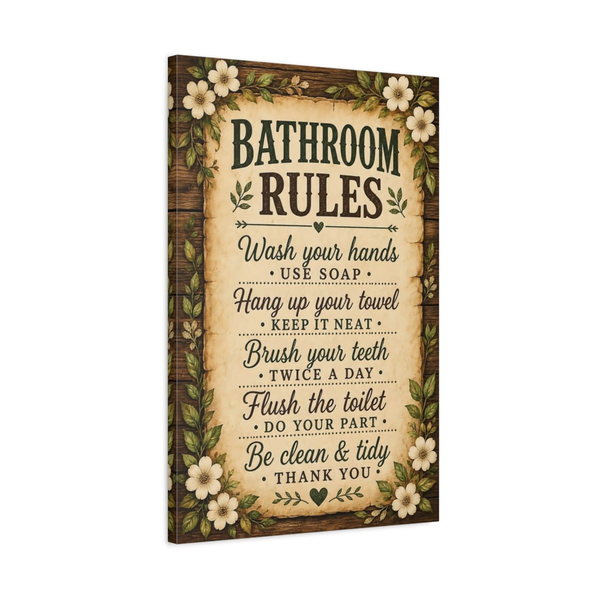 Funny Bathroom Rules Rustic Sign Canvas Print – Decor for Above Towel Rack - YesArtYes