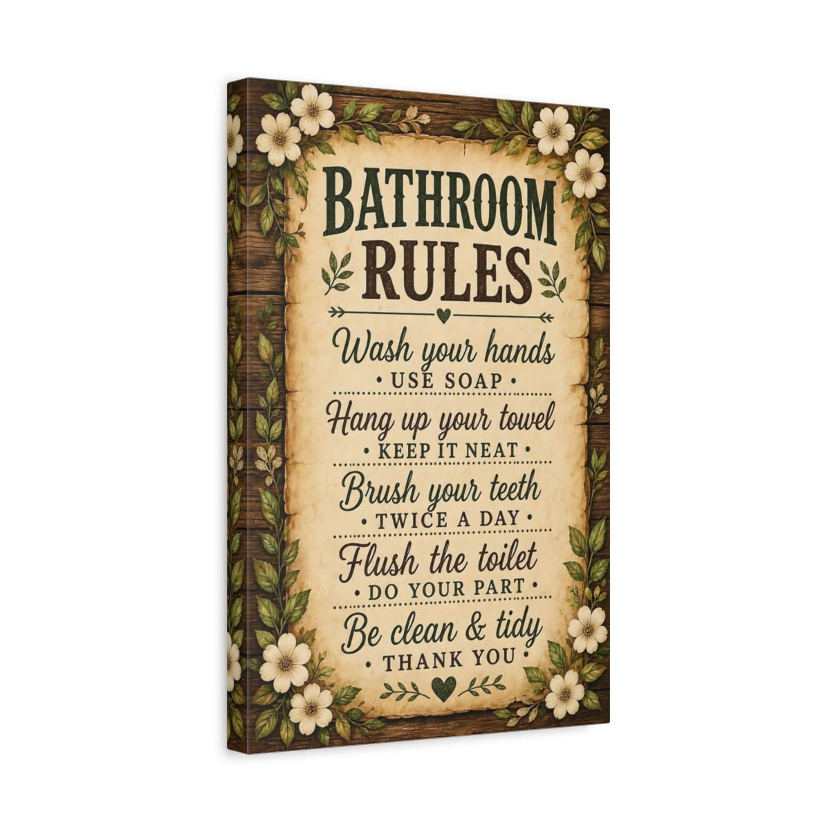 Funny Bathroom Rules Rustic Sign Canvas Print – Decor for Above Towel Rack - YesArtYes