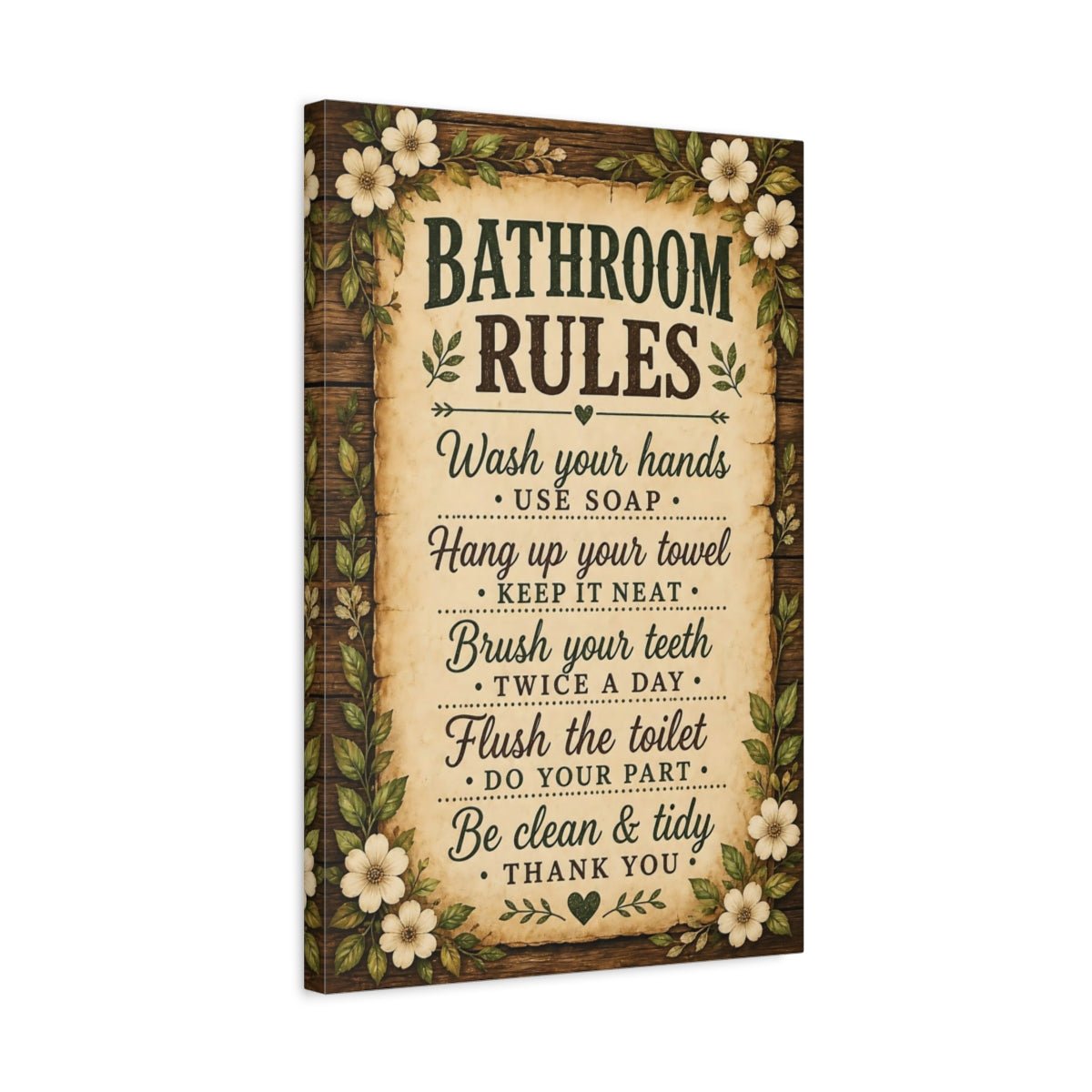 Funny Bathroom Rules Rustic Sign Canvas Print – Decor for Above Towel Rack - YesArtYes