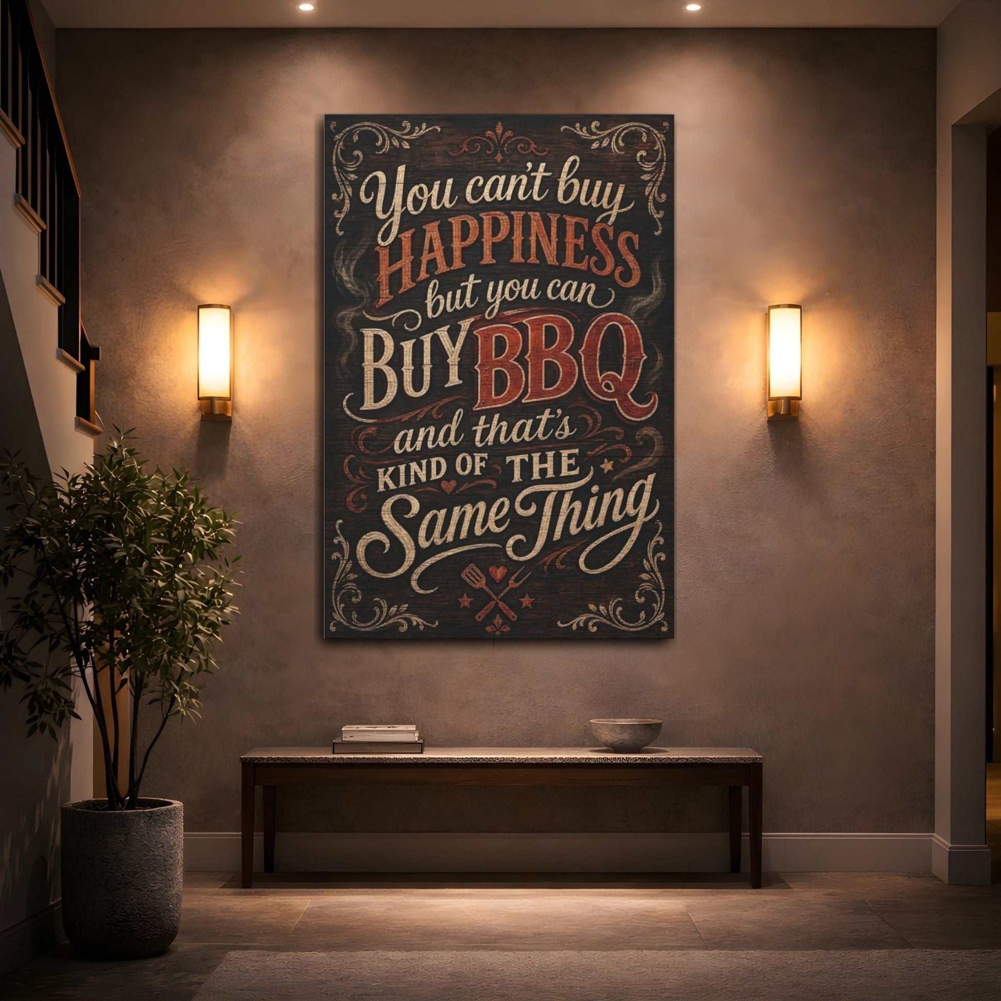 Funny Bbq Quote Rustic Canvas Print – Vintage Kitchen, Wall - YesArtYes