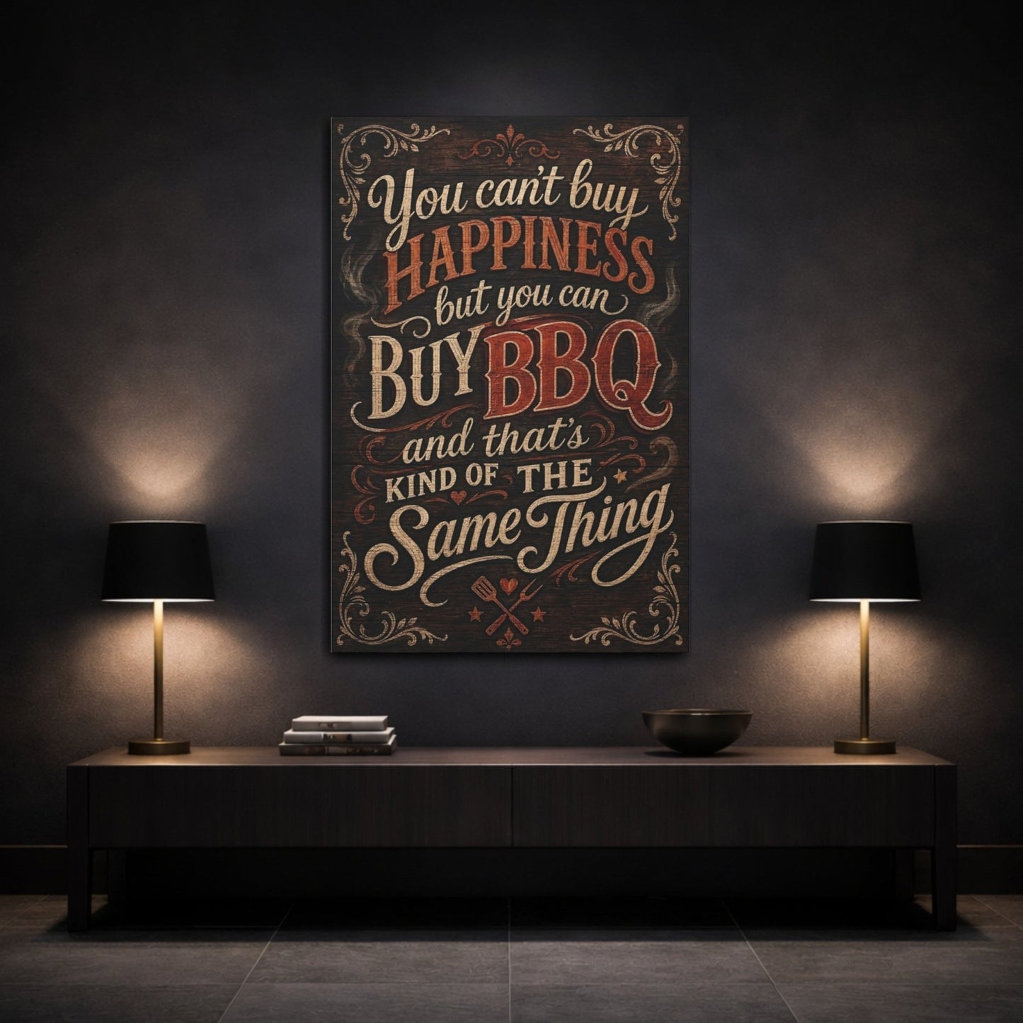Funny Bbq Quote Rustic Canvas Print – Vintage Kitchen, Wall - YesArtYes