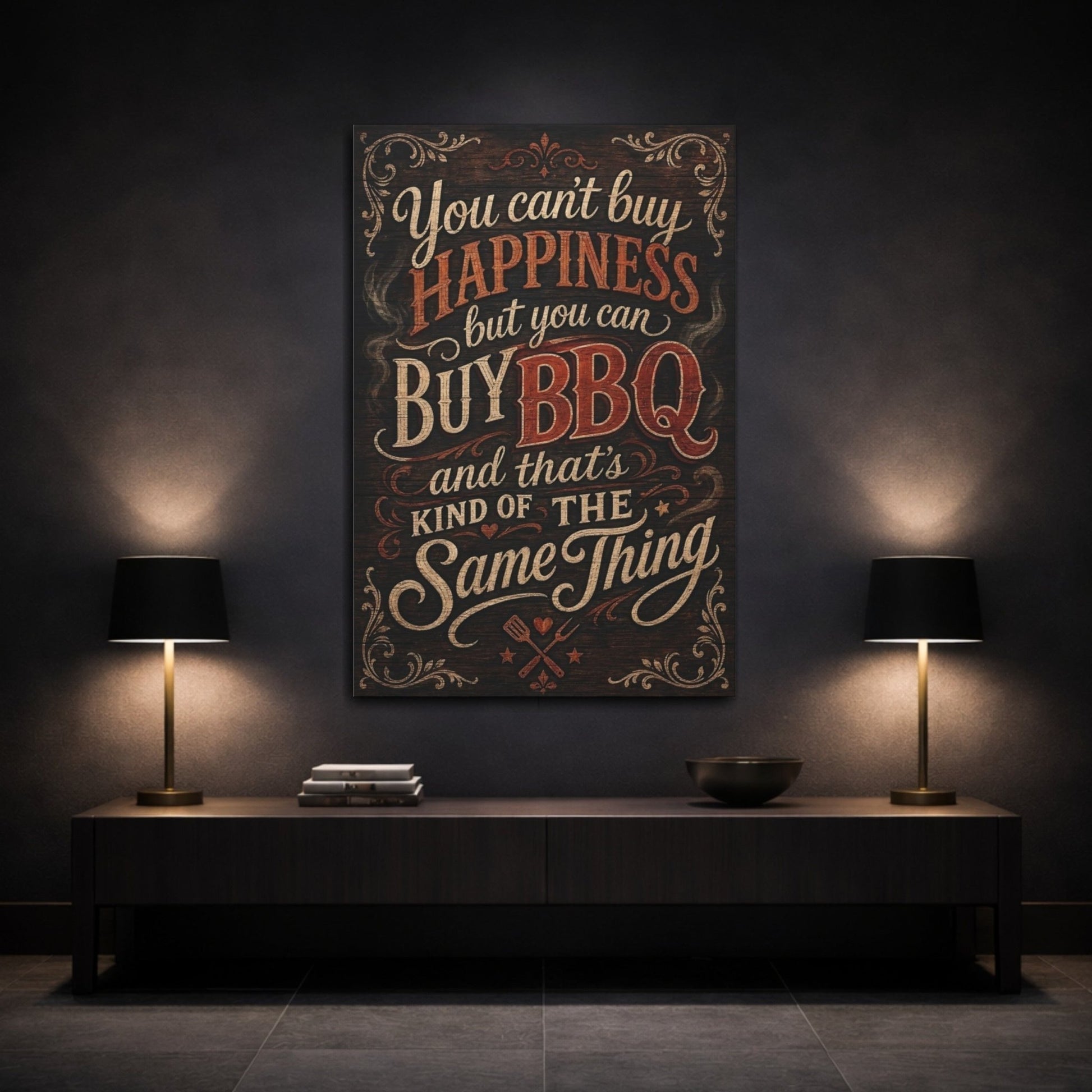 Funny Bbq Quote Rustic Canvas Print – Vintage Kitchen, Wall - YesArtYes