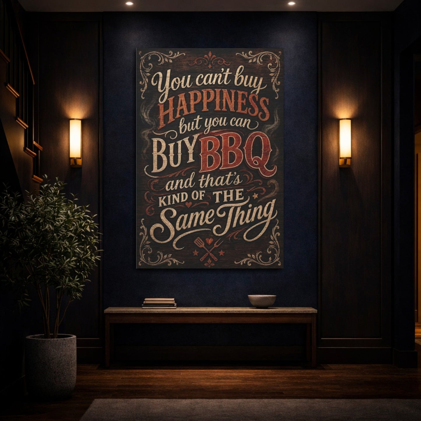 Funny Bbq Quote Rustic Canvas Print – Vintage Kitchen, Wall - YesArtYes