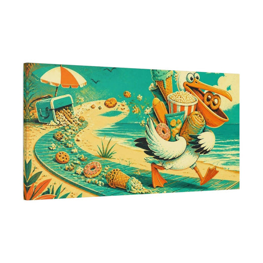 Funny Beach Pelican Canvas Print – Kids Room, Above Crib, Turquoise And Orange - YesArtYes