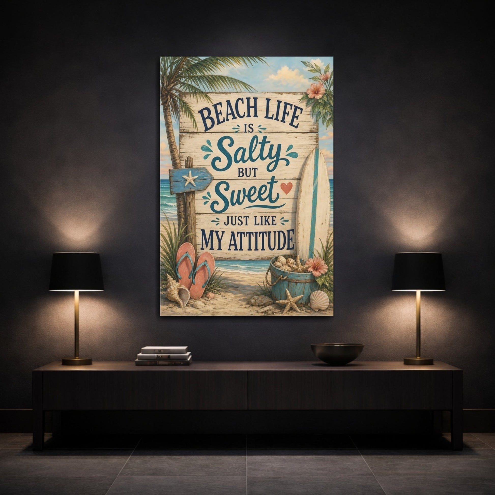 Funny Beach Quote Life Canvas Print – Living Room, Above Sofa - YesArtYes