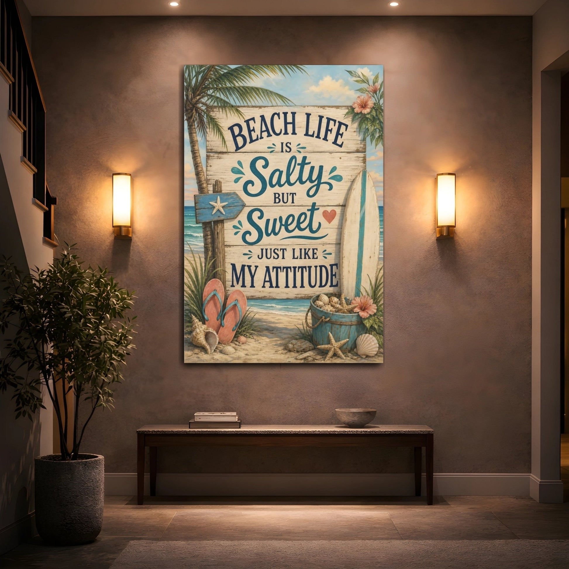 Funny Beach Quote Life Canvas Print – Living Room, Above Sofa - YesArtYes