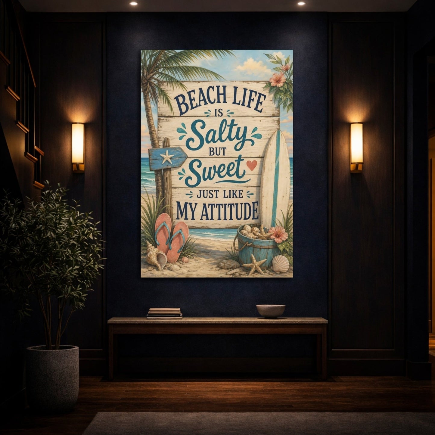 Funny Beach Quote Life Canvas Print – Living Room, Above Sofa - YesArtYes