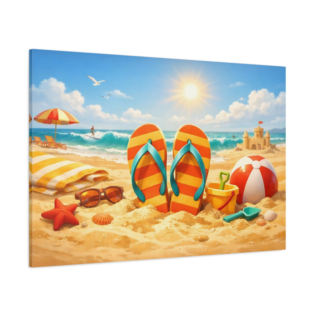Funny Beach Warm Tones shown as stretched canvas wall art