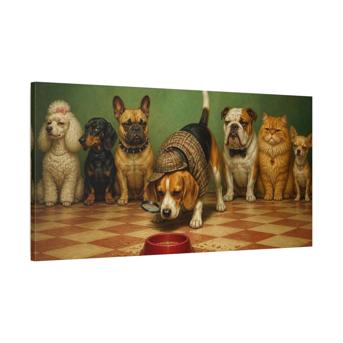Main Mockup. Funny Beagle Detective shown as canvas print