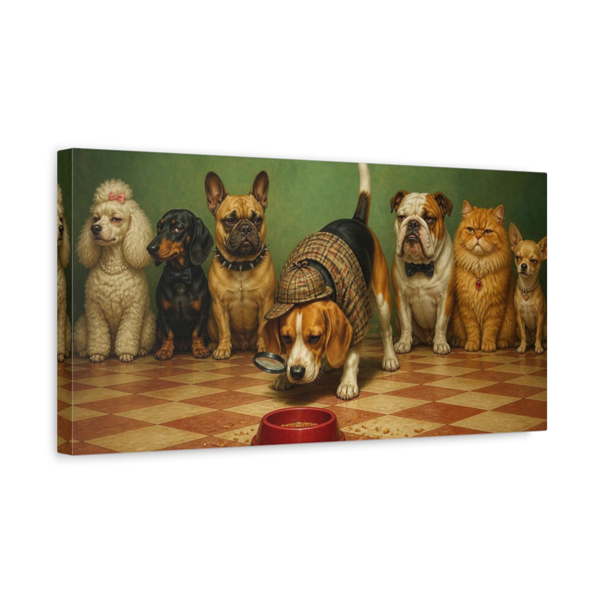 Side Mockup 3. Funny Beagle Detective shown as canvas print