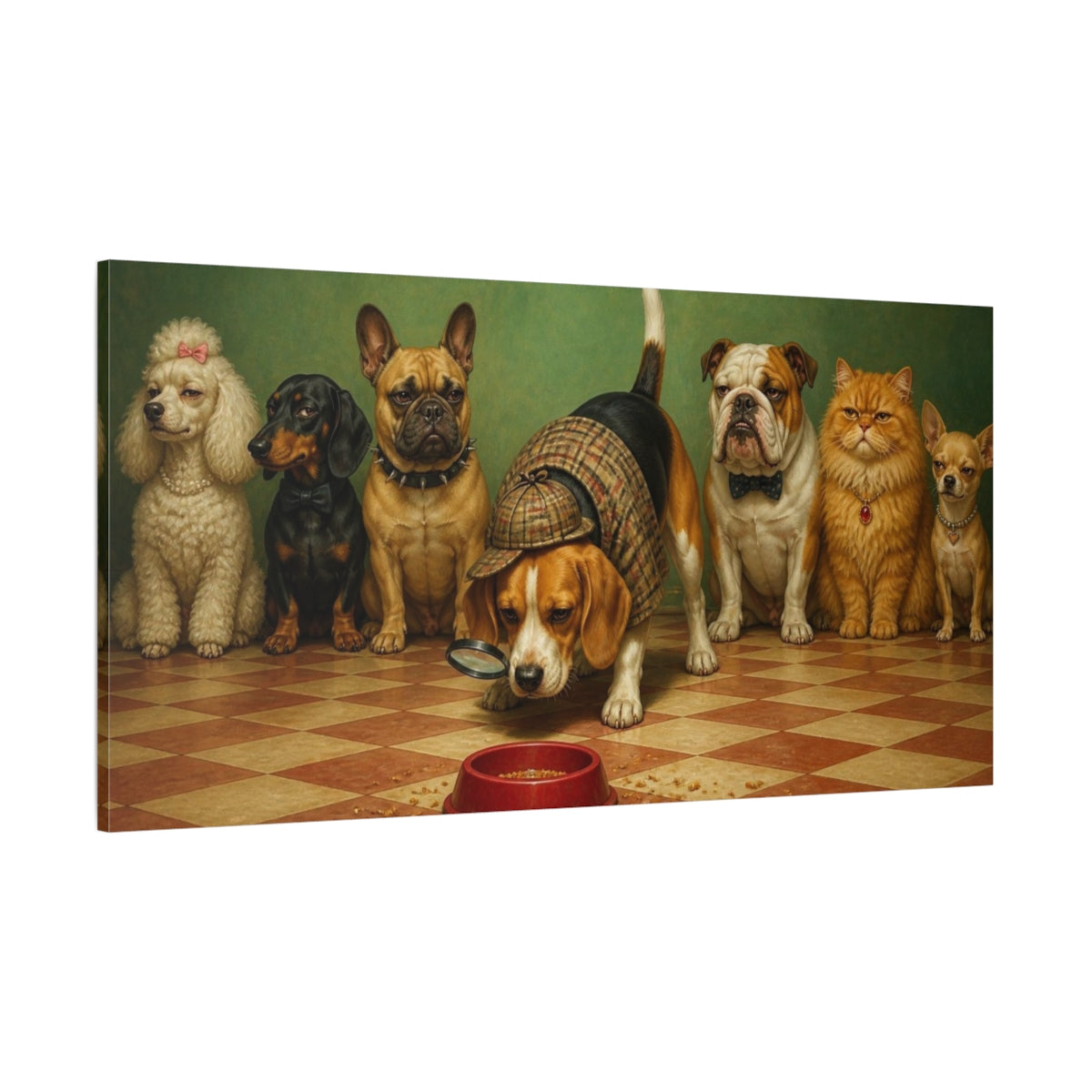 Side Mockup 2. Funny Beagle Detective shown as canvas print