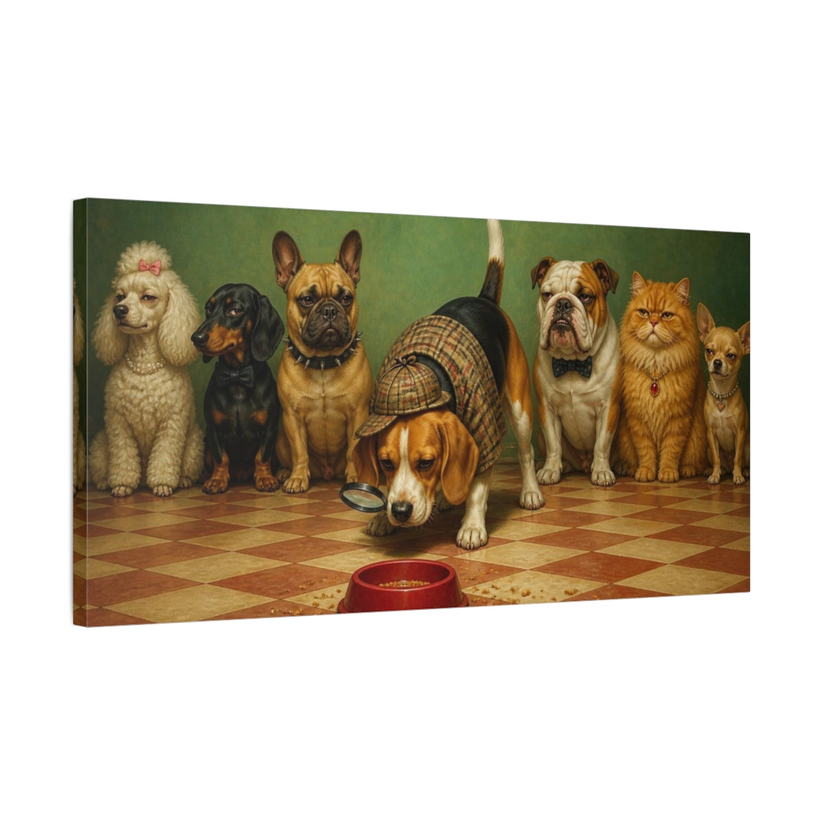 Side Mockup 1. Funny Beagle Detective shown as canvas print