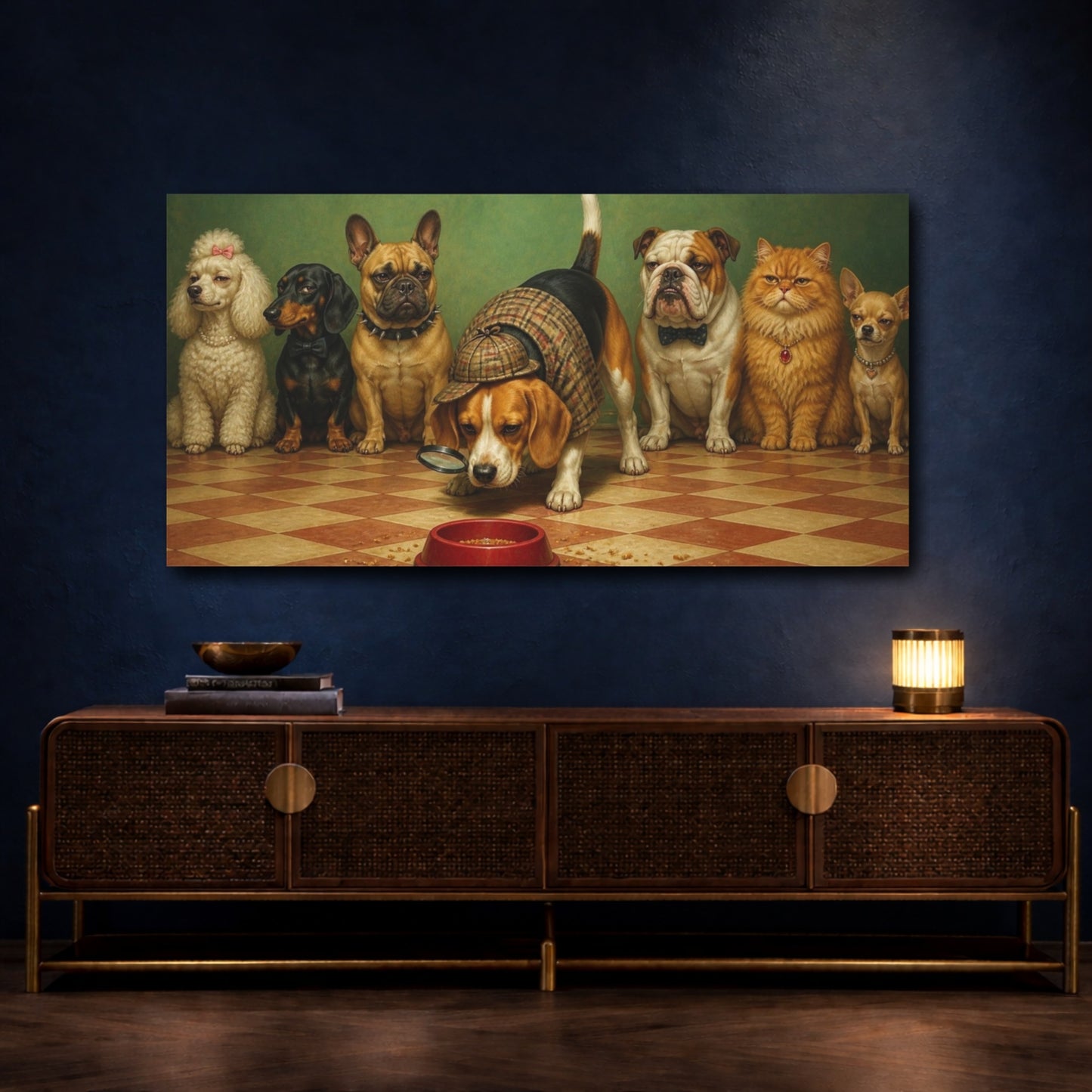 Mockup 4. Funny Beagle Detective shown as canvas print