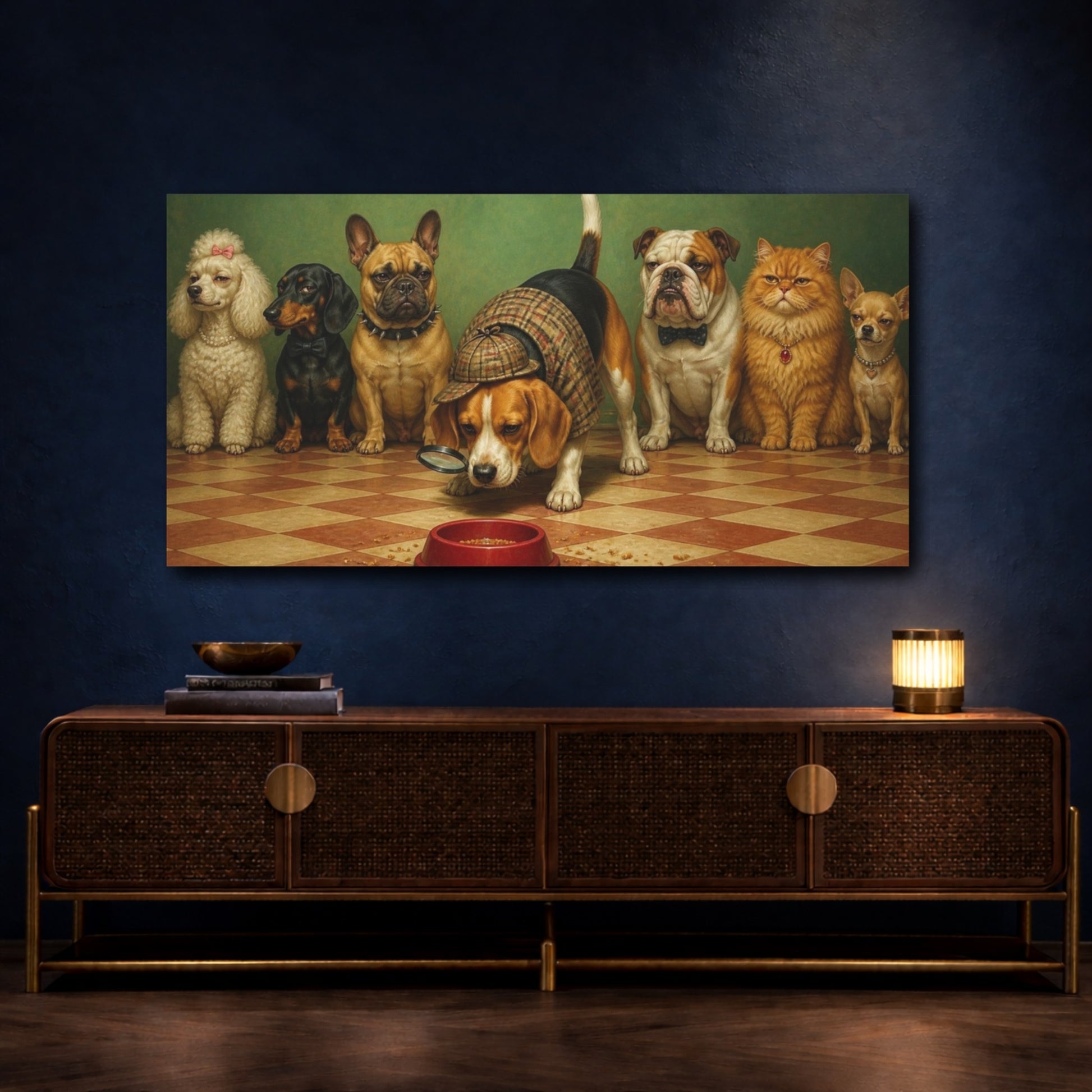 Mockup 4. Funny Beagle Detective shown as canvas print