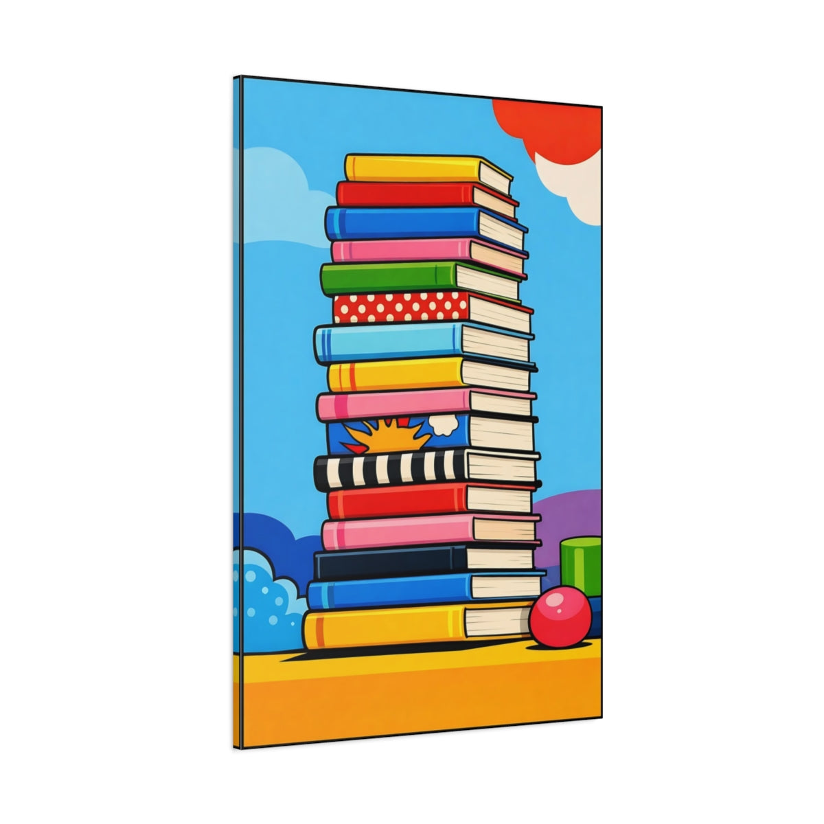 Main Mockup. Funny Books Colorful Books shown as stretched canvas wall art