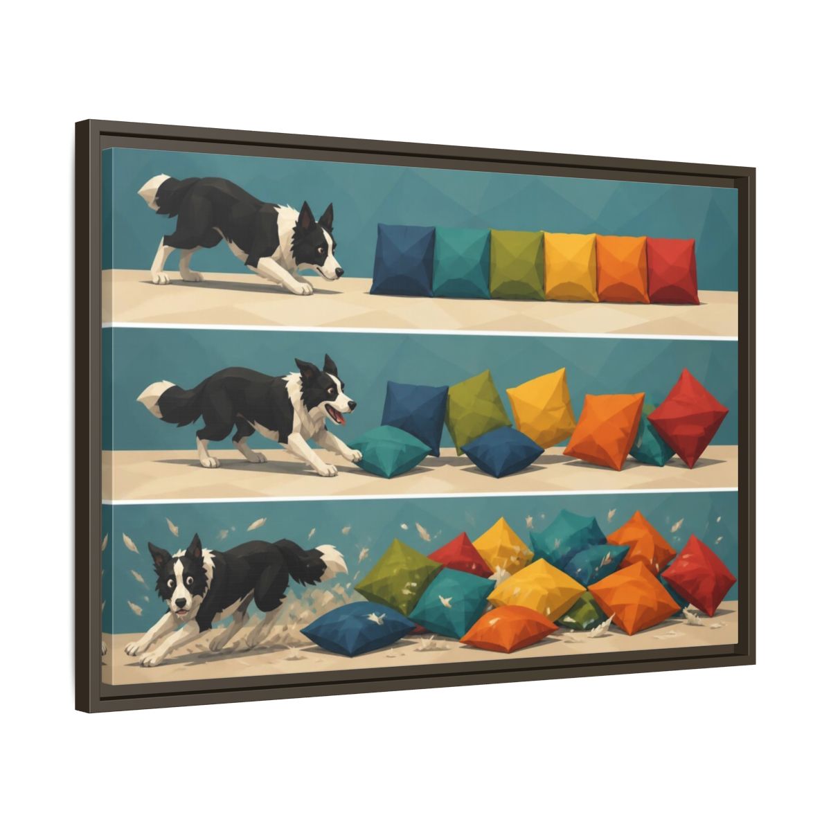 Side Mockup 11. Funny Border Collie Herding shown as framed canvas print